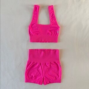 FP Movement SET of 2 - Good Karma Square-Neck Bra and shorts. Hot pink color
